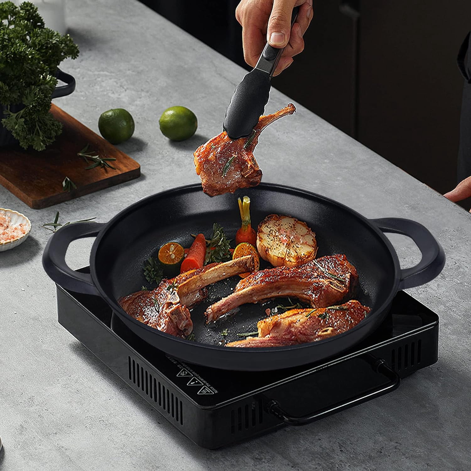 Nonstick Grill Pan for Stove tops | 13.0" Skillet with Lid, Induction Compatible, Dishwasher & Oven Safe