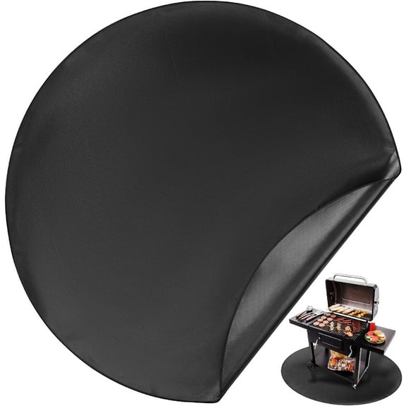 Nonstick Grilling Mats 48",Round Fire Pit Mat, Black Double-Sided Fireproof Design, Reusable, Portable, 3 Layers, Waterproof & Easy to Clean, Grill Matt for Outdoor Grill Deck Protector