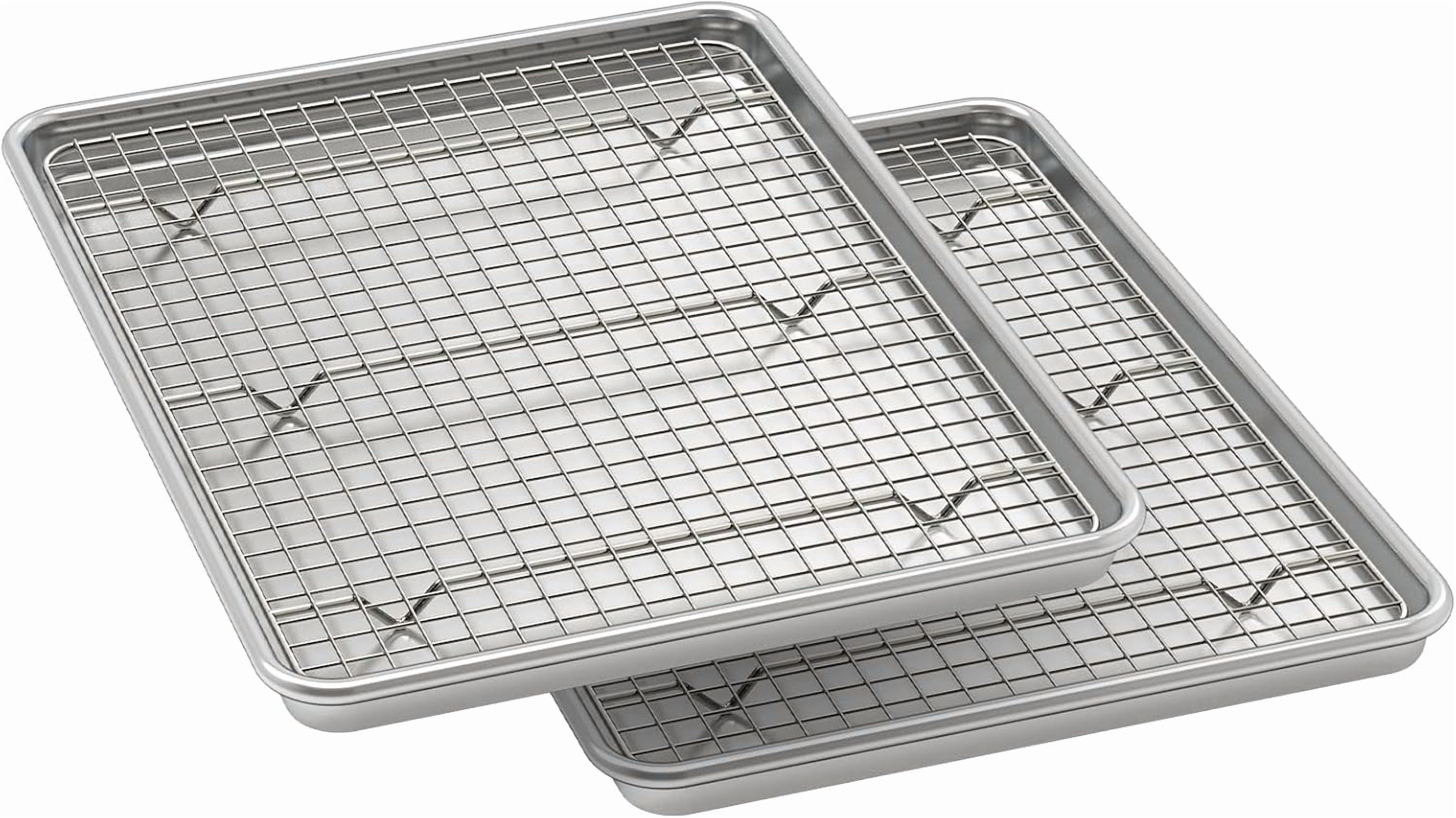 Nonstick Heavy Duty Natural Aluminum Baking Sheet, with Rack Set 2 Pans 2 Racks, Warp Resistant & Heavy Duty, Half Sheet Size