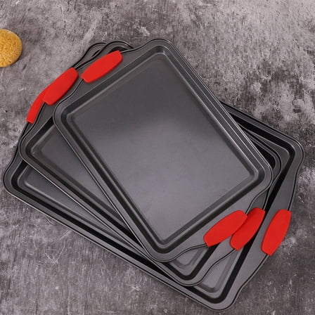 Nonstick Kitchen Oven Baking Pans,Premium & Stylish Non-Stick Steel, Commercial Grade Restaurant Quality Bakeware with Red Silicone Handles Easy to Clean