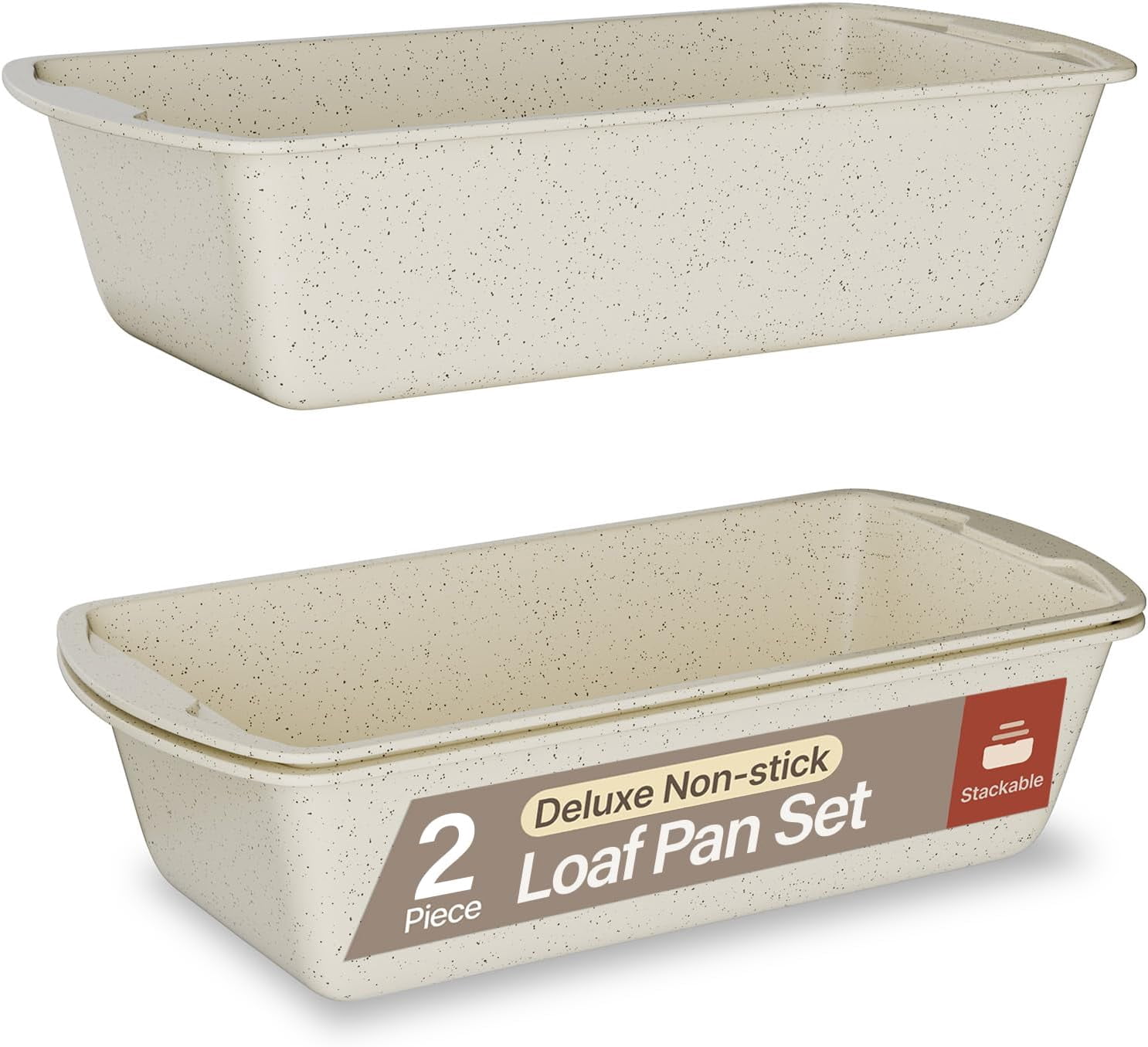 Nonstick Loaf Pan Set pack of 2, 10.2" & 11" Large Baking Bread Pan, Oven Safe Up to 450°F, Space Saving Stackable Design, Stain Resistant, Dishwasher Friendly, White Marble