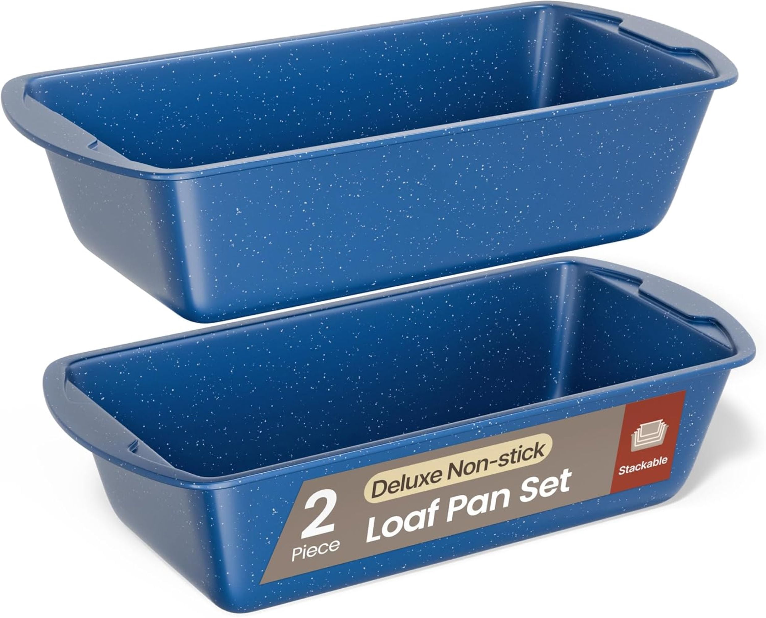 Nonstick Loaf Pan Set pack of 2, 10.2" & 11" Large Baking Bread Pan, Oven Safe Up to 450°F, Space Saving Stackable Design, Stain Resistant, Dishwasher Friendly, Blue Marble
