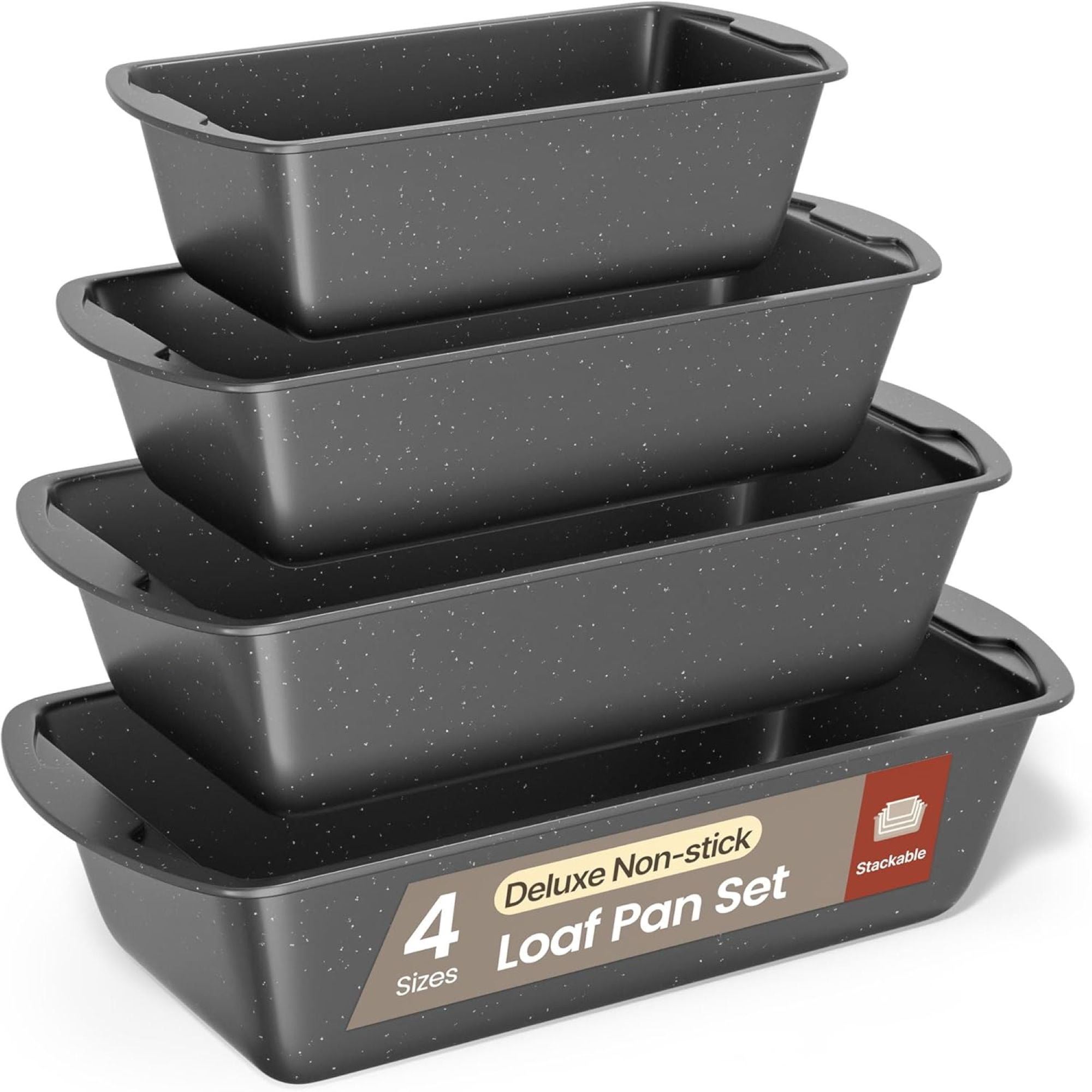 Nonstick Loaf Pan Set pack of 4, 7" to 11" Large Baking Bread Pan, Oven Safe Up to 450°F, Space Saving Stackable Design, Stain Resistant, Gray Marble