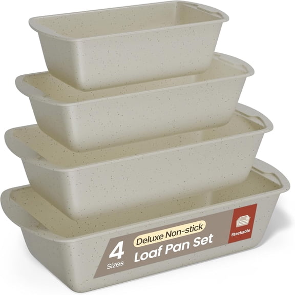 Bakken- Swiss Nonstick Loaf Pan Set Pack of 4, 7" to 11" Large Baking Bread Pan, Oven Safe up to 450°F, Space Saving Stackable Design, Stain Resistant, Dishwasher Friendly, White Marble