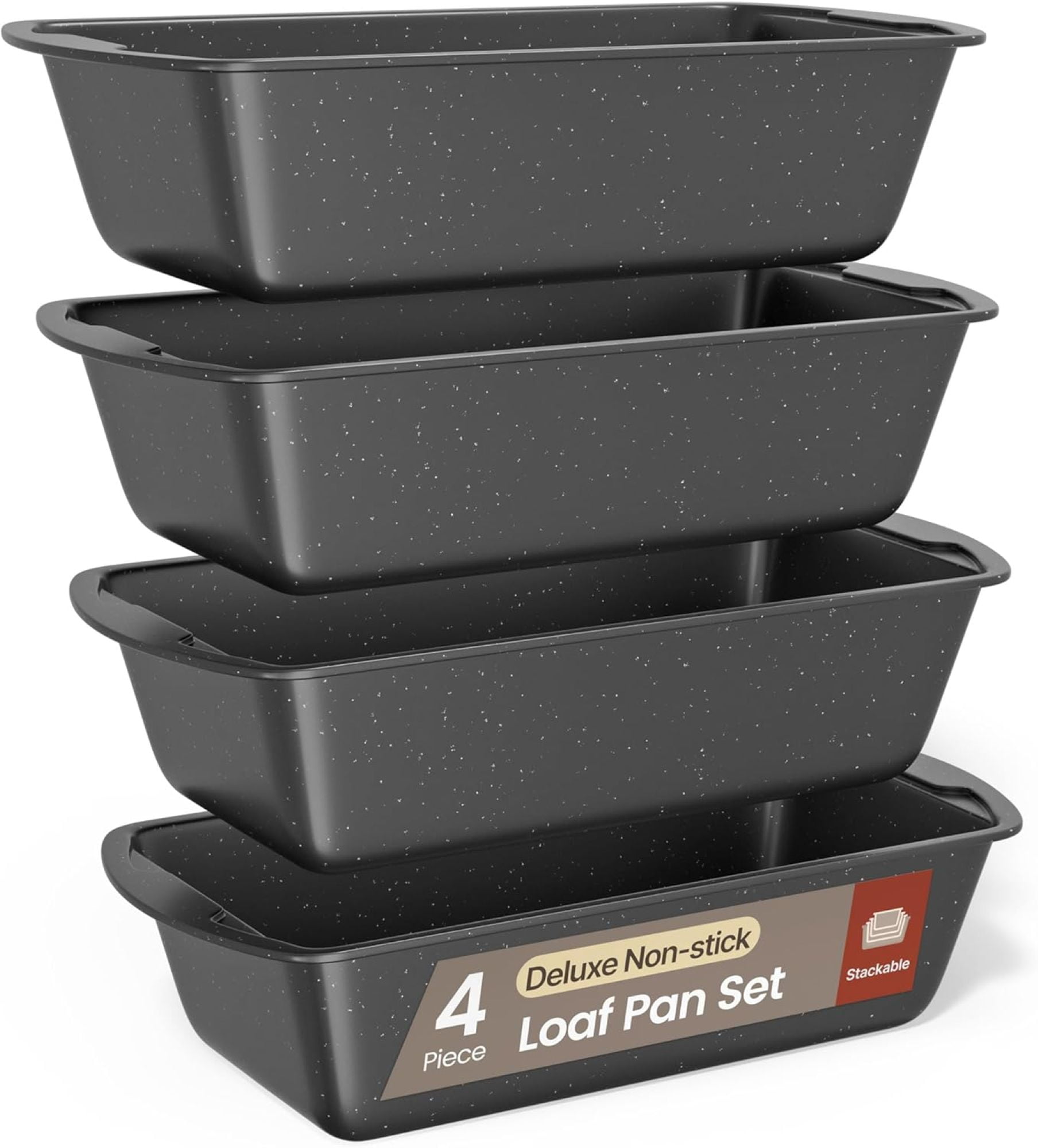 Nonstick Loaf Pan Set pack of 4, Carbon Steel 11" Large Baking Bread Pan, Oven Safe Up to 450°F, Space Saving Stackable Design, Stain Resistant, Gray Marble
