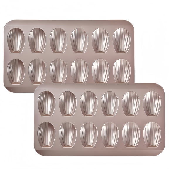 Nonstick Madeleine Pan 2 Pack 12-Cavity Heavy Duty Madeleine Cookies Trays for Oven Baking, Warp Resistant Shell Shape Madeleine Mold Cake Pan, Champagne Gold