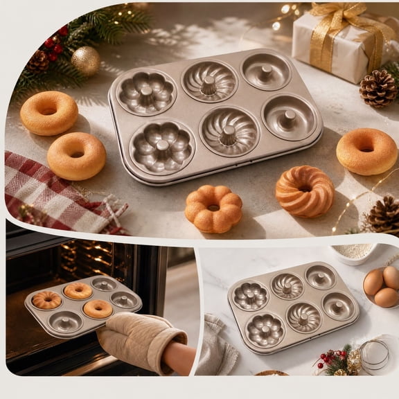 Nonstick Mini Cake Baking Pan, Nonstick Carbon Steel Fluted Baking Mold with Flower Swirl Donut Patterns for Muffins Cakes and Oven Baking