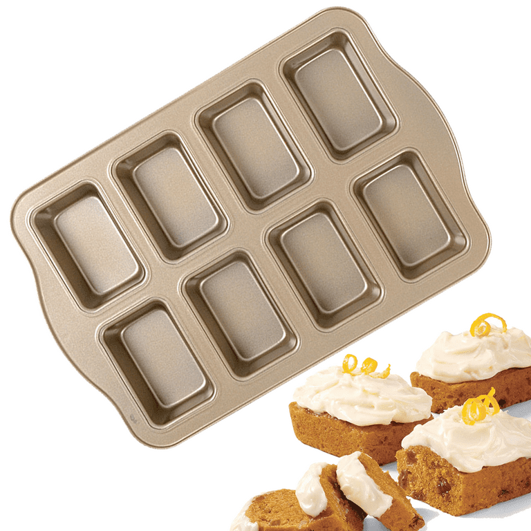 Nonstick Mini Loaf Pan , Carbon Steel Mini Bread Pan 8 Cavities, Non-toxic  & Easy Cleanup,Gold 