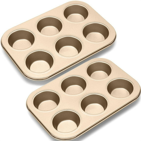 Nonstick Muffin Pan,Bexikou 2 Pack Mini Cupcake Pan Set,Round Muffin Tins for Baking,Baking Tray for Muffins, Cupcakes, Brownie(Black, 6 Cup)