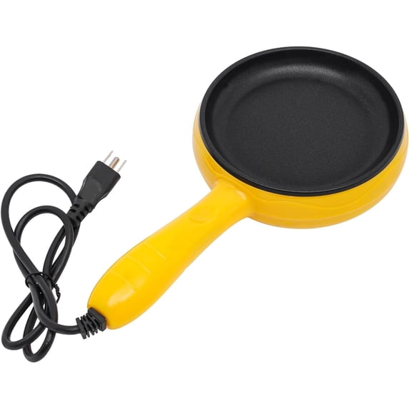 Nonstick Pan Mini Skillet,450W 5.9Inch Mini Stainless Steel Skillet Electric Frying Pan with Wooden Spatula,Small Electric Egg Frying Pan for Dumpling Bacon Ham (Yellow)