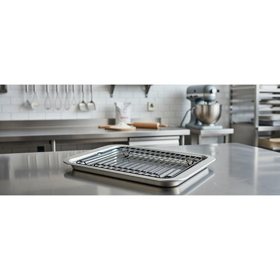 Nonstick Petite Roast Pan with Rack, 10 x 7 Inch Small Baking Tray for Oven, Toaster Oven Safe Broiler Grill Insert