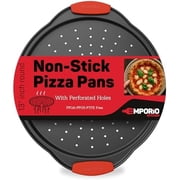 Nonstick Pizza Pan Set with Silicone Handles, Round Carbon Steel Tray 1 Pack 13-Inch with Perforated Holes, Oven & Dishwasher Safe Gray