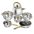 thumbnail image 1 of Nonstick Pots And Pans Set, 12 Piece Stainless Steel Non-stick Kitchen Cookware Set Golden Handle Easy Clean, 1 of 14