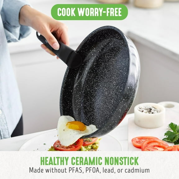 Nonstick Pots & Pans Set, Detachable Handles, Space Saving, Non Toxic PFAS- Cookware, Black