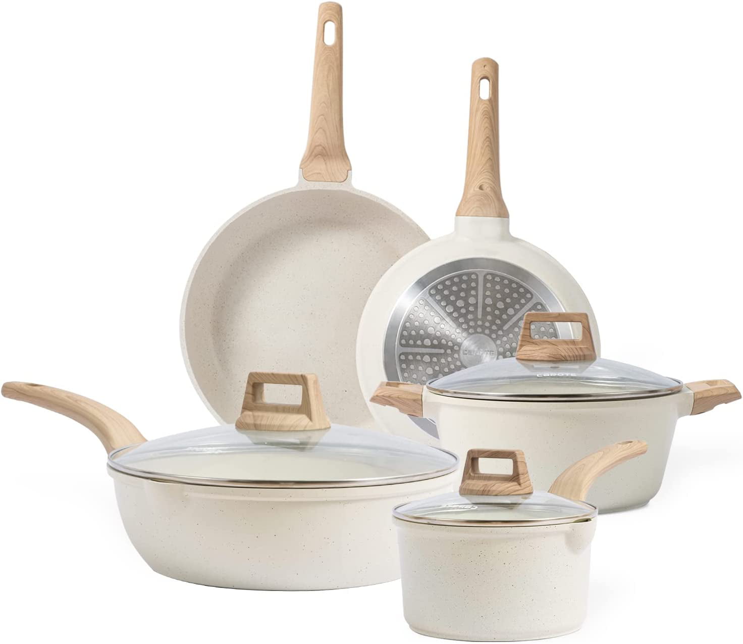 Nonstick Pots and Pans Set, White Granite Induction Cookware Sets, 8 Pcs  Kitchen Essentials Non Stick Cooking Set with Frying Pans & Saucepans(PFOS  , PFOA Free) 