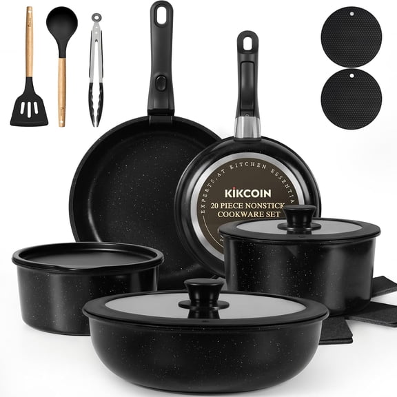 Nonstick Pots and Pans Set Black 20 Pack Stackable Cookware with Removable Handle