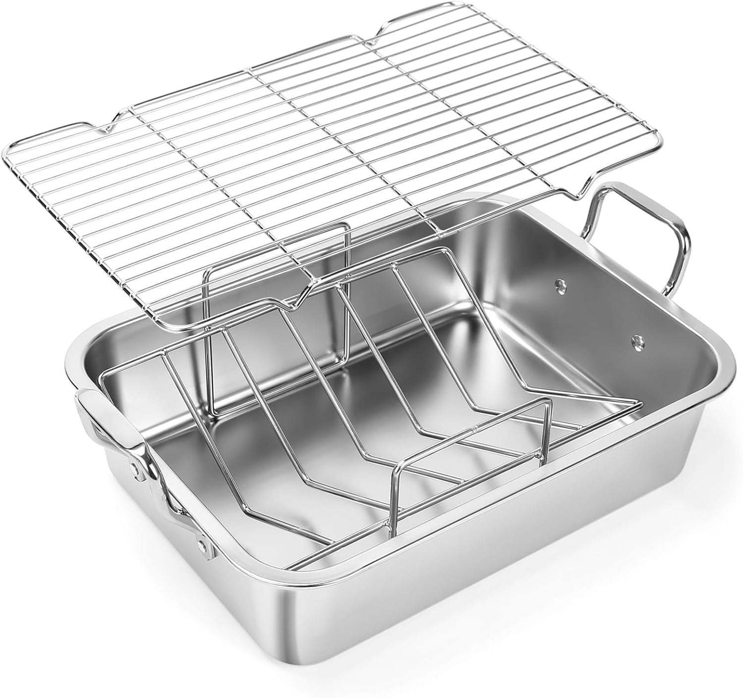 Nonstick Roasting Pan, 15 Inch Stainless Steel Turkey Pan with V-Shaped ...