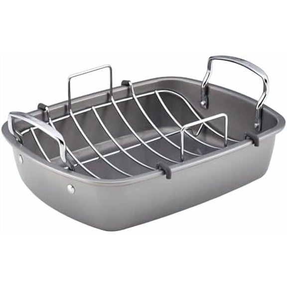 Nonstick Roasting Pan / Roaster with Rack - 17 Inch x 13 Inch, Gray