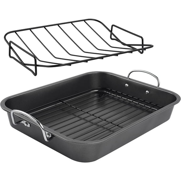 Nonstick Roasting Pan, Roaster with Rack -Rectangular Grill Suitable for Turkey, Roast Chicken, Ham, Dishwasher Safe