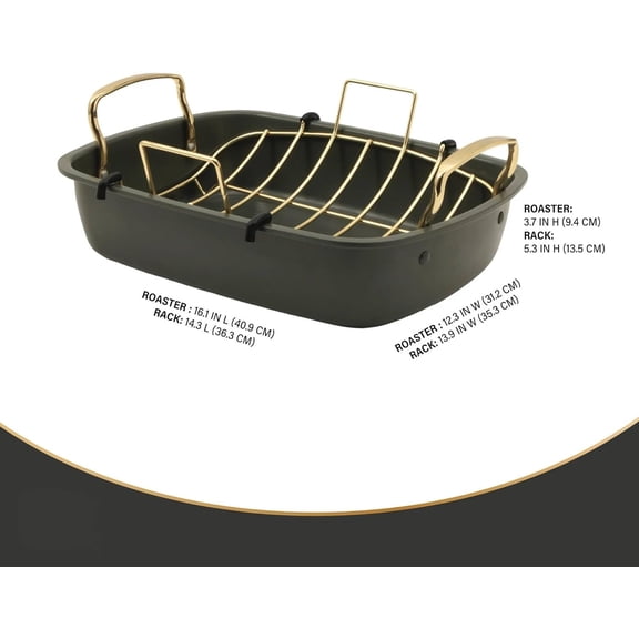 Nonstick Roasting Pan with Rack Large Oven Roaster, Green