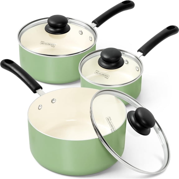 Nonstick Sauce Pan with Lid 1QT, 2QT & 3QT, Ceramic Saucepan Set, Copper Sauce pans, Non-Toxic Saucepan, Multipurpose Cooking Pots Set For Home Kitchen, Compatible induction