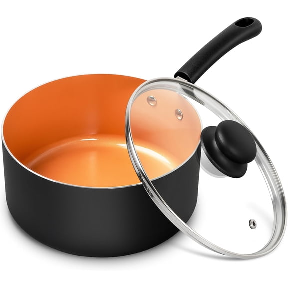 Nonstick Sauce Pan with Lid QT, QT & QT, Ceramic Saucepan Set, Copper Sauce pans, Saucepan, Multipurpose Cooking Pots Set For Home Kitchen, Compatible induction