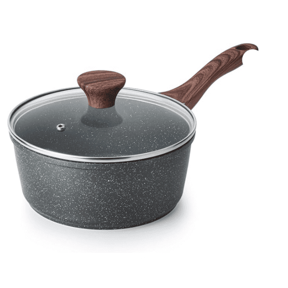 Nonstick Saucepan with Lid, 1.5 Quarts Small Pot with Swiss Granite Coating, Stay-cool Handle, Multipurpose Handy Sauce Pot Small Kitchen Cooking Pot, Induction Comptable