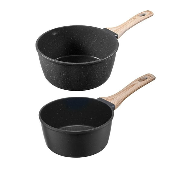 Nonstick Saucepan Set, 1.5 & 2.5 QT with Lids - Kitchen Pots for Boiling, Simmering, Sauce Making - Detachable Handle, Induction Compatible - Black
