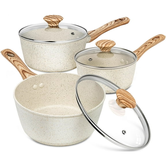 Nonstick Saucepans Set with Lid 1.5QT, 2QT & 3QT, White
