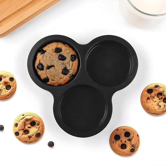 Nonstick Silicone Muffin Pans - 3 Cavity,Air Fryer Egg Mold,Round Muffin Top Pans,For Breakfast Sandwiches,Egg Bites,Pancake,Jumbo Muffin Tops Reusable