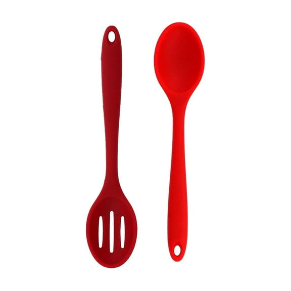 Nonstick Silicone Slotted Spoons, High Heat Resistant Cooking and Baking Utensils, Durable Food Grade Silicone Stirring Spoon for Kitchen,Non-Melt Heatproof Spoon Ideal for Mixing,Red