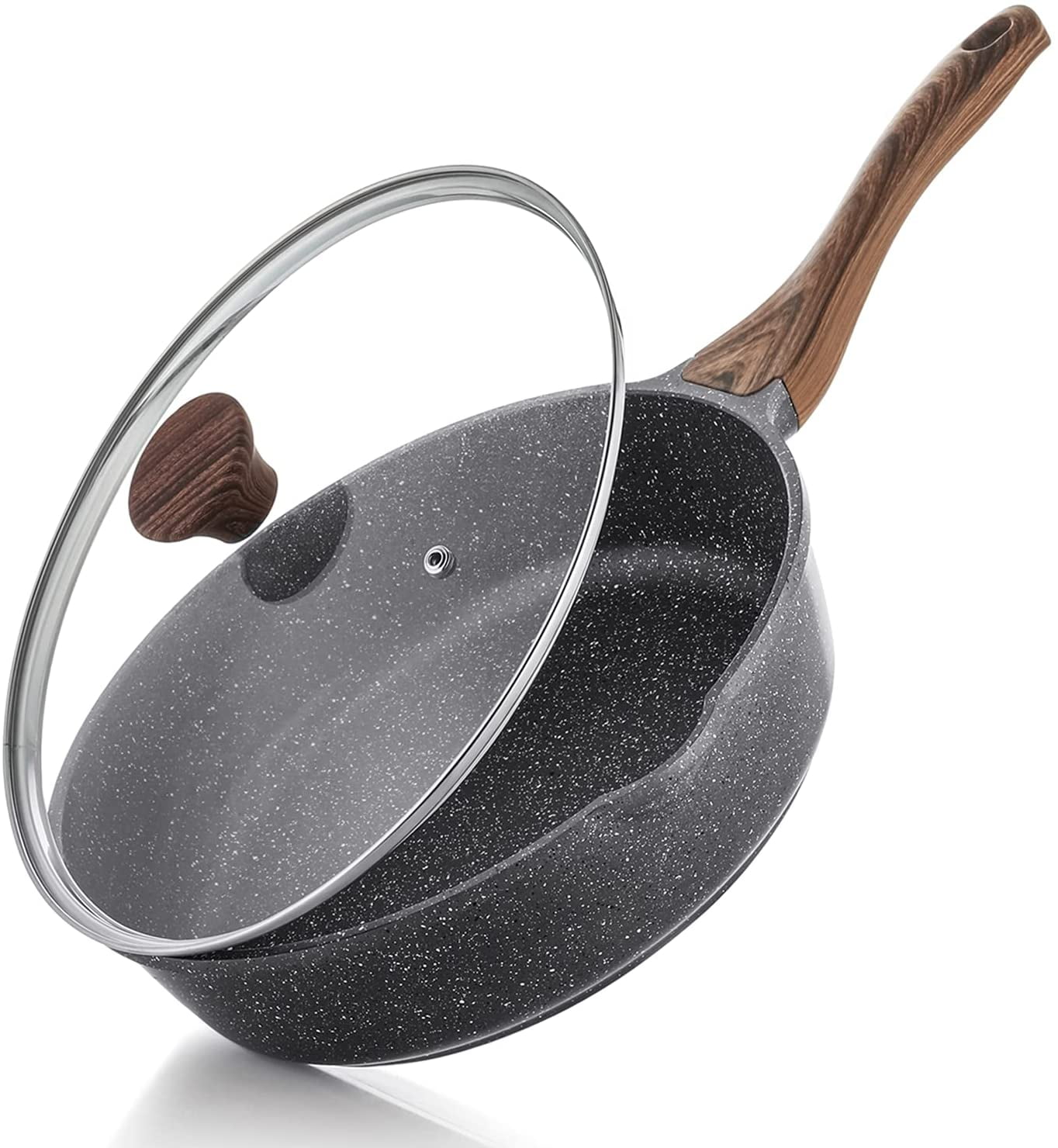 Nonstick Skillet, Deep Frying Pan 10/11/12-inch, Saute Pan with Lid ...