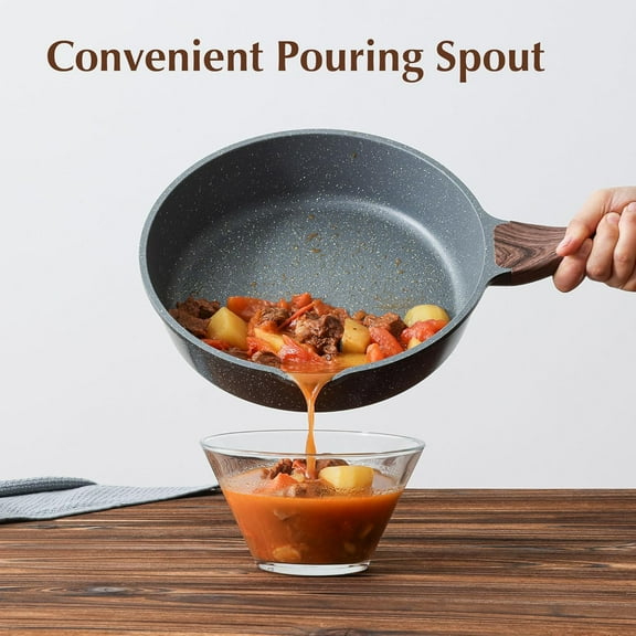 Nonstick Skillet with Lid, Deep Frying Pan 10-Inch, Healthy Stone Cookware, Induction Compatible