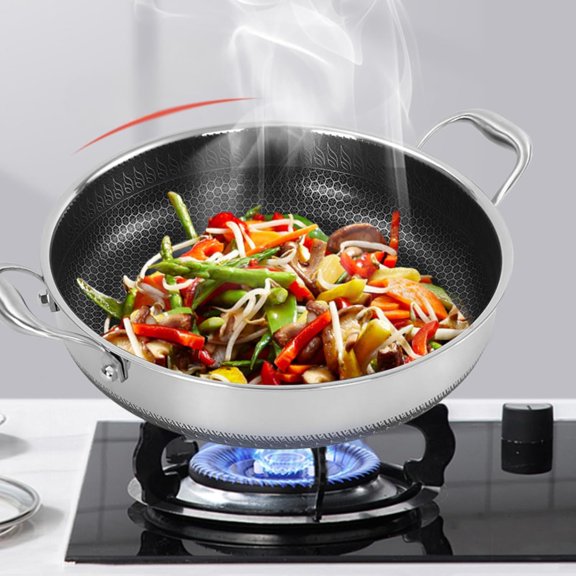 Nonstick Skillet with Lid Pan, 13.38-Inch Stainless Steel Pan for All Stovetops and Oven