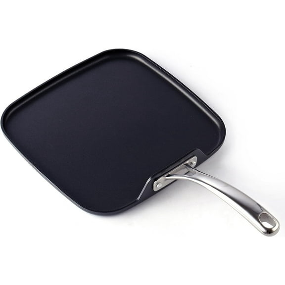 Nonstick Square Griddle Pan 11 x 11-Inch, Hard Anodized Cookware Griddle Pan, Black