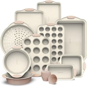 COOK WITH COLOR 22-Pc Baking Set, Stackable Nonstick Baking Sheet Set with Silicone Handles, Taupe