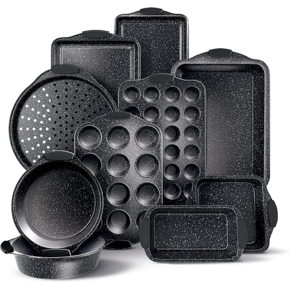 Nonstick Stackable Bakeware Set - Durable, Easy Release Baking Set, Black, 10 Pcs