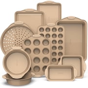 Country Kitchen Baking Pans, 10-Piece Stackable Nonstick Bakeware Set, Gold