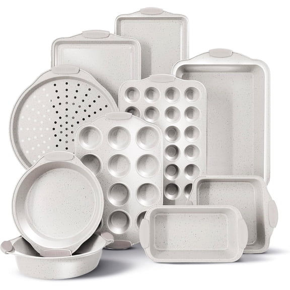 Nonstick Stackable Bakeware Set - Heavy Duty, Durable, Easy Release Baking Set, Cream, 10 Pcs