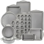 Country Kitchen Bakeware Set, 10-Piece Nonstick Stackable Baking Pans with Silicone Handles, Red