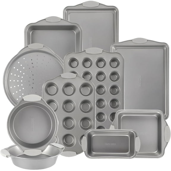 COOK WITH COLOR Nonstick Stackable Bakeware Set, 10-Pc Baking Pans Set with Silicone Handles, Silver
