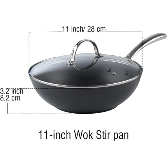 Nonstick Stir-Fry Wok Pan 11-Inch, Hard Anodized Deep Frying Pan with ...