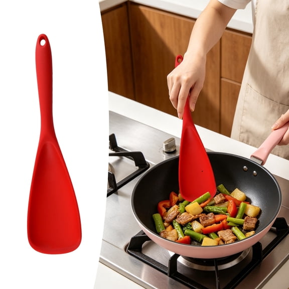 Nonstick Stirring Spoon Grades Silicone Duckbill Spatula Dishwasher Safe Kitchen Gadget Flexible Kitchen Tool (Red)