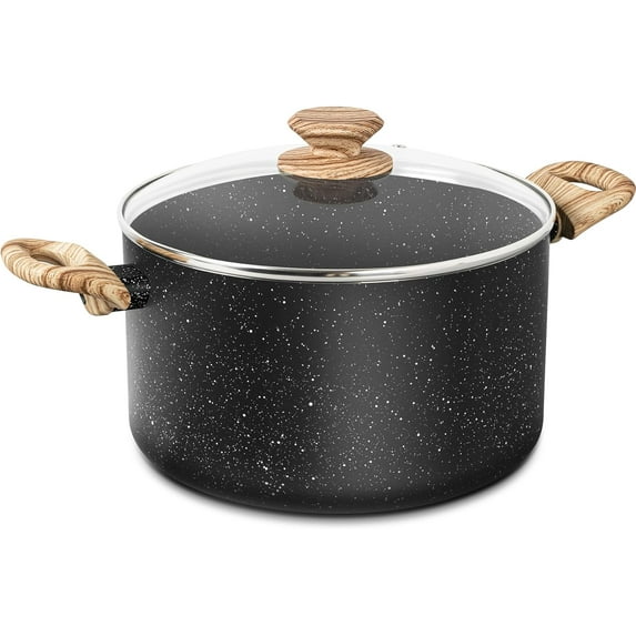 Nonstick Stock Pot, 6 Quart Cooking Pot with Lid, Induction Soup Pot White Granite, Non Stick Pot with Stay-cool Handle, 6 Quart Pot for Cooking