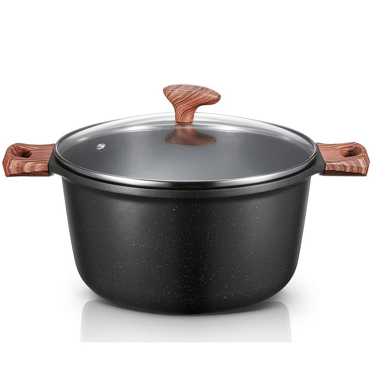 Nonstick Stock Pot with Glass Lid, 6 Quart Cooking Pot Non Stick Soup Pot,  Induction Pasta Pot, All Stove Compatible 