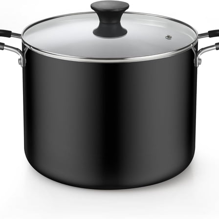 Nonstick Stockpot with Lid 10.5-Qt, Deep Cooking Pot Cookware Canning Stock Pot with Glass Lid, Black