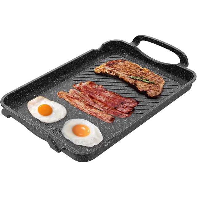 Nonstick Stove Top Griddle/Grill,16.5"x12.0", Double Burner Granite
