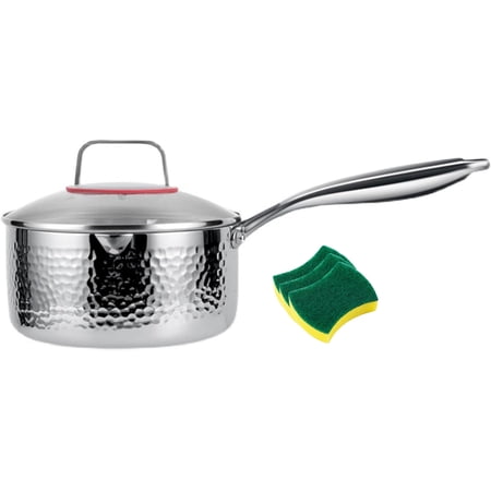 Nonstick Titanium Hammered Pro Frying Pan, Titanium Saucepan, Non-Stick Pan Pot with Lid, Multipurpose Sauce Pan for Cooking Dual-Pour Spouts Design, Compatible with All Cooktops (18cm)
