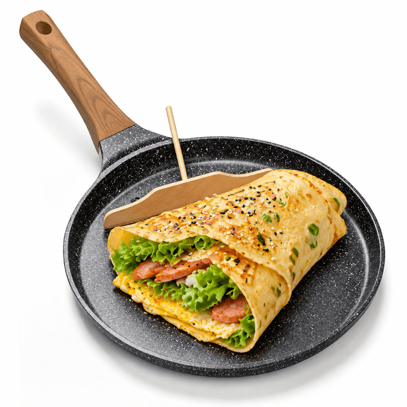 Nonstick Tortilla Pan & Crepe Maker – 10" Flat Griddle Comal for Pancakes, Dosa, Eggs, Induction Ready, with Wooden Spreader