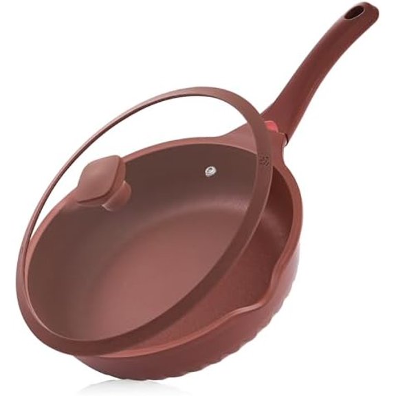 Nonstick Toxin-Free Ceramic Cookware Deep Frying Pan Saute Pan with Lid, 12in/5.5Qt Fry Pan, German 3C+ Ceramic Coating Technology, Heat Indicator, Induction Compatible